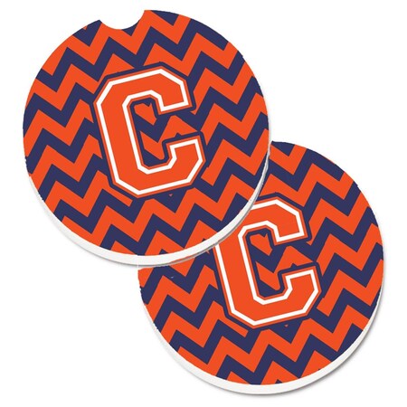 Carolines Treasures Letter C Chevron Orange and Blue Cup Holder Car Coaster, PK2 CJ1042-CCARC